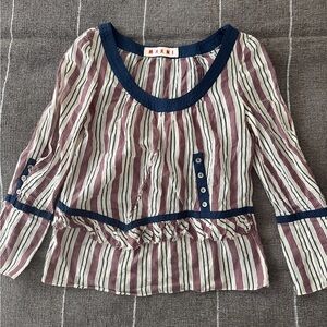 Marni Striped Blouse - Navy and Burgundy